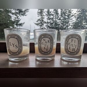 Diptyque Lys, Narguile and Figuier Travel candles -used, 1.23 oz Size Vessels